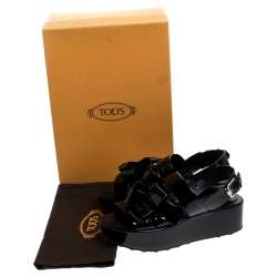 مملوكة مسبقًا Tod's Black Patent Leather Slingback Platform Sandals Size 39.5