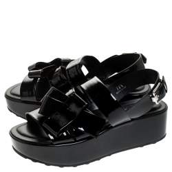 مملوكة مسبقًا Tod's Black Patent Leather Slingback Platform Sandals Size 39.5
