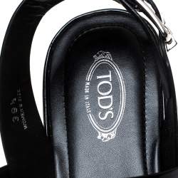 مملوكة مسبقًا Tod's Black Patent Leather Slingback Platform Sandals Size 39.5
