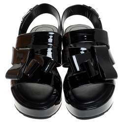 مملوكة مسبقًا Tod's Black Patent Leather Slingback Platform Sandals Size 39.5