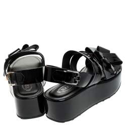 مملوكة مسبقًا Tod's Black Patent Leather Slingback Platform Sandals Size 39.5