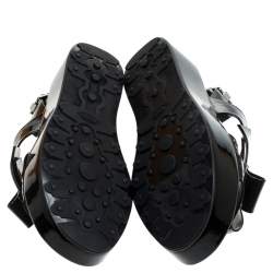 مملوكة مسبقًا Tod's Black Patent Leather Slingback Platform Sandals Size 39.5