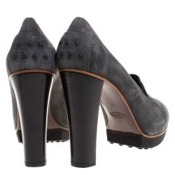 Pre Owned Tod's Grey Suede Leather Block Heel Pumps Size 40