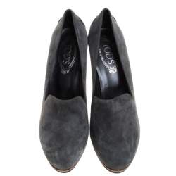 Pre Owned Tod's Grey Suede Leather Block Heel Pumps Size 40