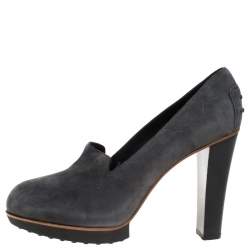 Pre Owned Tod's Grey Suede Leather Block Heel Pumps Size 40