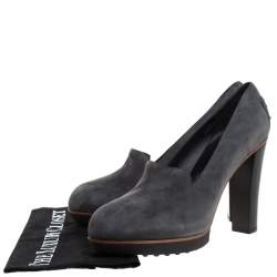 Pre Owned Tod's Grey Suede Leather Block Heel Pumps Size 40