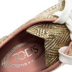 Pre Owned Tod's Metallic Gold Woven And Perforated Leather Low Top Lace Up Sneakers Size 37