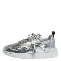 Pre Owned Tod's Metallic Sliver Perforated Leather Low Top Sneakers Size 39.5