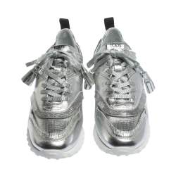 Pre Owned Tod's Metallic Sliver Perforated Leather Low Top Sneakers Size 39.5