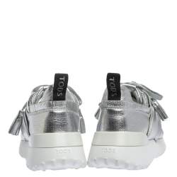 Pre Owned Tod's Metallic Sliver Perforated Leather Low Top Sneakers Size 39.5