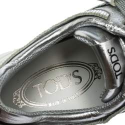 Pre Owned Tod's Metallic Sliver Perforated Leather Low Top Sneakers Size 39.5