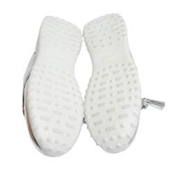 Pre Owned Tod's Metallic Sliver Perforated Leather Low Top Sneakers Size 39.5