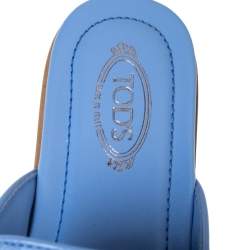 Pre Owned Tod's Blue Leather Studded Flat Slides Size 37.5