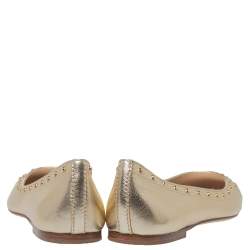 Pre Owned Tod's Metallic Gold Leather Studded Ballet Flats Size 37.5