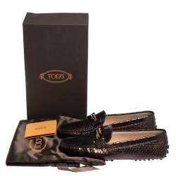 Pre Owned Tod's Metallic Brown Python Leather Double T Loafers Size 39