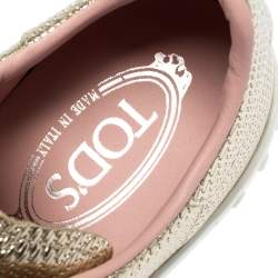 Pre Owned Tod's Metallic Gold Woven And Perforated Leather Low Top Lace Up Sneakers Size 39.5
