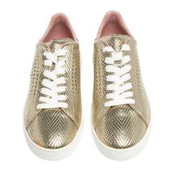 Pre Owned Tod's Metallic Gold Woven And Perforated Leather Low Top Lace Up Sneakers Size 39.5