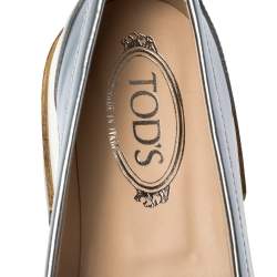 Pre Owned Tod's Sliver Leather Slip On Loafers Sneakers Size 39.5