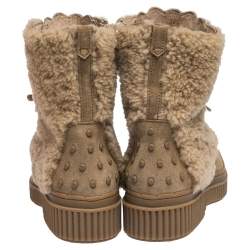 Pre Owned Tod's Beige Suede Leather And Shearling Fur Ankle Boots Size 38.5