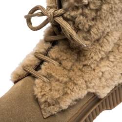 Pre Owned Tod's Beige Suede Leather And Shearling Fur Ankle Boots Size 38.5