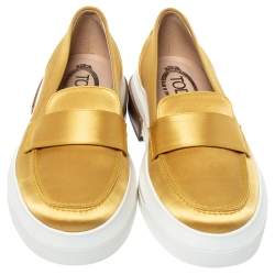 Tod's Golden Satin Fabric Slip On Loafer Sneakers Size 39