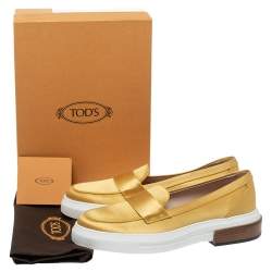 Tod's Golden Satin Fabric Slip On Loafer Sneakers Size 39