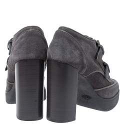 مملوكة مسبقًا Tod's Grey Suede Leather Platform Block Heel Ankle Booties Size 40