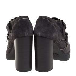 Tod's Grey Suede Leather Platform Block Heel Ankle Booties Size 39