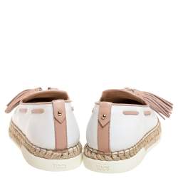 مملوكة مسبقًا حذاء إسبادريل تودز مزين بشراشيب جلد أبيض مقاس 37