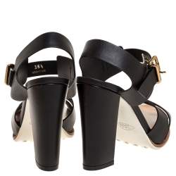 Pre Owned Tod's Black Leather Platform Ankle Strap Sandals Size 36.5