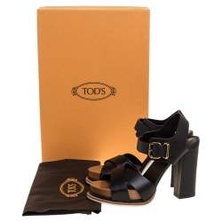 Pre Owned Tod's Black Leather Platform Ankle Strap Sandals Size 36.5