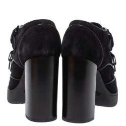 Pre Owned Tod's Black Suede Double Buckle Platform Booties Size 37