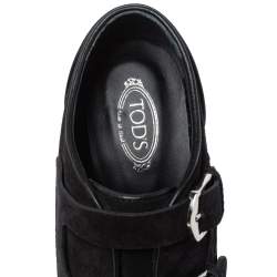 Pre Owned Tod's Black Suede Double Buckle Platform Booties Size 37