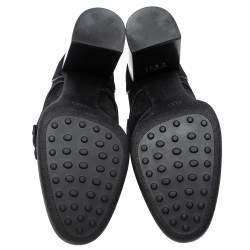 Pre Owned Tod's Black Suede Double Buckle Platform Booties Size 37