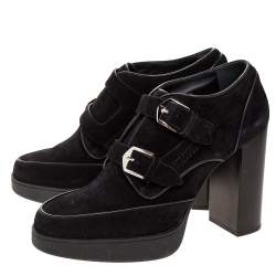مملوكة مسبقًا Tod's Black Suede Leather Platform Ankle Booties Size 39