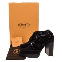 مملوكة مسبقًا Tod's Black Suede Leather Platform Ankle Booties Size 39