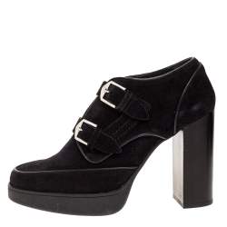 مملوكة مسبقًا Tod's Black Suede Leather Platform Ankle Booties Size 39