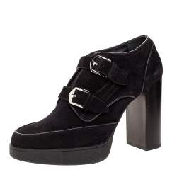 مملوكة مسبقًا Tod's Black Suede Leather Platform Ankle Booties Size 39