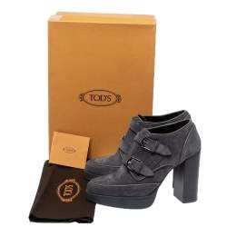 Pre Owned Tod's Grey Suede Leather Platform Ankle Booties Size 39