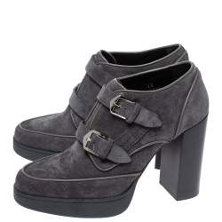 Pre Owned Tod's Grey Suede Leather Platform Ankle Booties Size 39