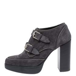 Pre Owned Tod's Grey Suede Leather Platform Ankle Booties Size 39