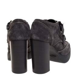 Pre Owned Tod's Grey Suede Leather Platform Buckle Detail Ankle Booties Size 38