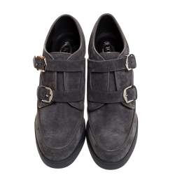 Pre Owned Tod's Grey Suede Leather Platform Buckle Detail Ankle Booties Size 38
