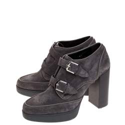 Pre Owned Tod's Grey Suede Leather Platform Buckle Detail Ankle Booties Size 38
