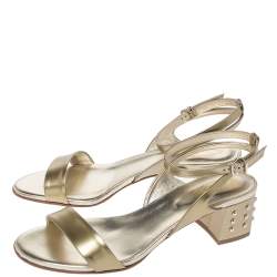 Pre Owned Tod's Gold Patent Leather Studded Heel Ankle Strap Sandals Size 39.5