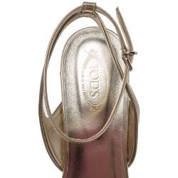 Pre Owned Tod's Gold Patent Leather Studded Heel Ankle Strap Sandals Size 39.5