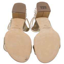 Pre Owned Tod's Gold Patent Leather Studded Heel Ankle Strap Sandals Size 39.5