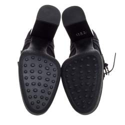 مملوكة مسبقًا Tod's Black Suede Leather Buckle Block Heel Ankle Booties Size 38.5 