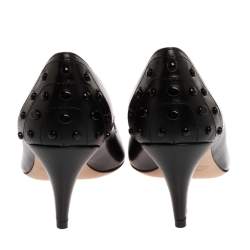 Pre Owned Tod's Black Leather Studded Pointed Toe Pumps Size 36.5