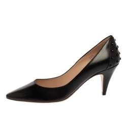 Pre Owned Tod's Black Leather Studded Pointed Toe Pumps Size 36.5